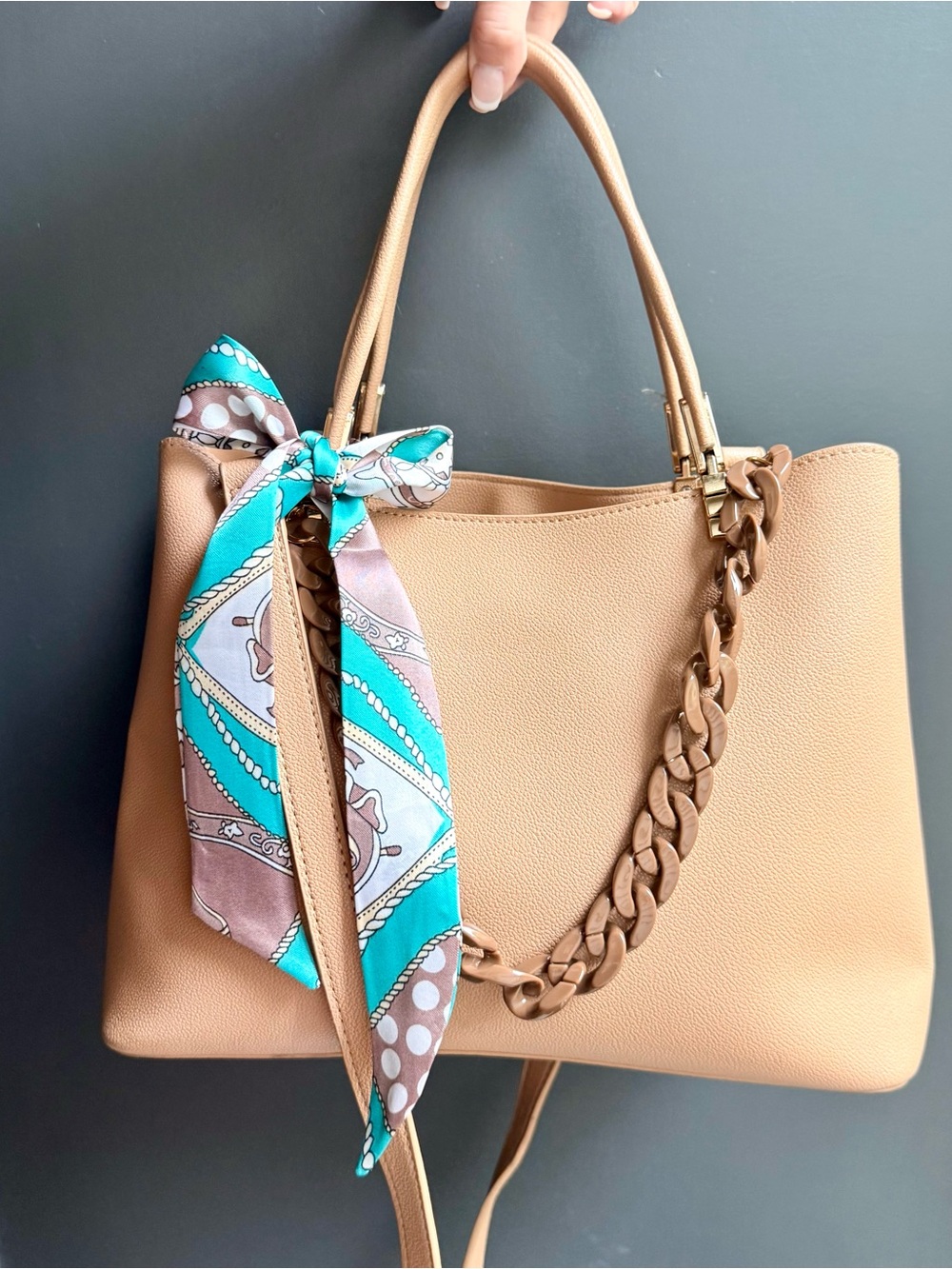 Tan Fashion Shoulder & Crossbody Bag with Gold Hardware